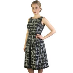 MICHAEL KORS BLACK GREY METALLIC MIDI DRESS BELTED EVENING DRESS A-LINE DRESS 2